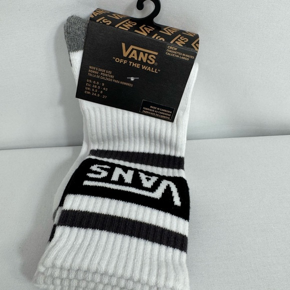 Vans Other - Vans Men’s White Casual Crew Socks with grey and black stripes